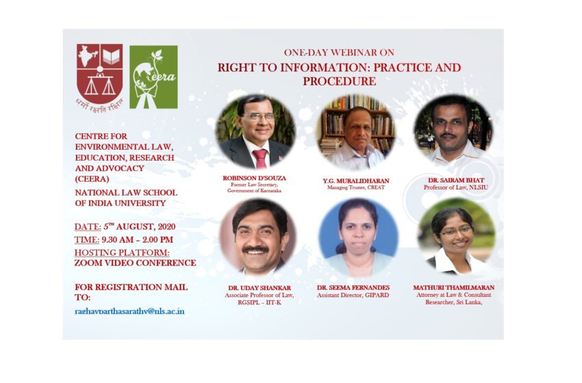  ONE-DAY WEBINAR ON RIGHT TO INFORMATION: PRACTICE AND PROCEDURE – 5TH AUGUST, 2020