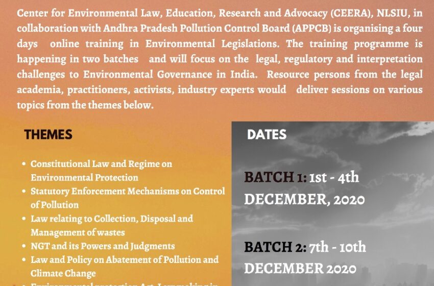  BROCHURE AND SCHEDULE – FOUR – DAY ONLINE TRAINING PROGRAMME IN TWO BATCHES FOR THE ANDHRA PRADESH POLLUTION CONTROL BOARD FROM 1-4 & 7-10 DECEMBER, 2020