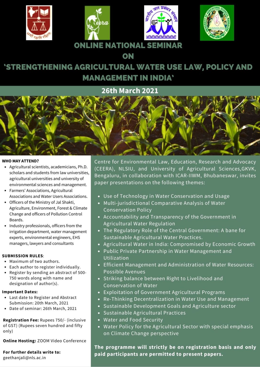 ONLINE NATIONAL SEMINAR ON ‘STRENGTHENING AGRICULTURAL WATER USE LAW