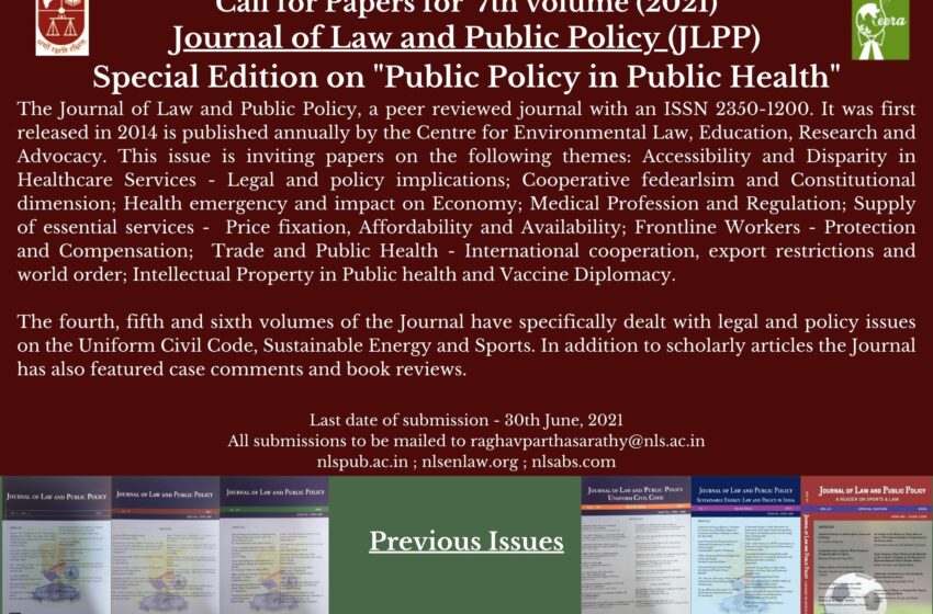  CALL FOR PAPERS: JOURNAL OF LAW AND PUBLIC POLICY (JLPP), 2021